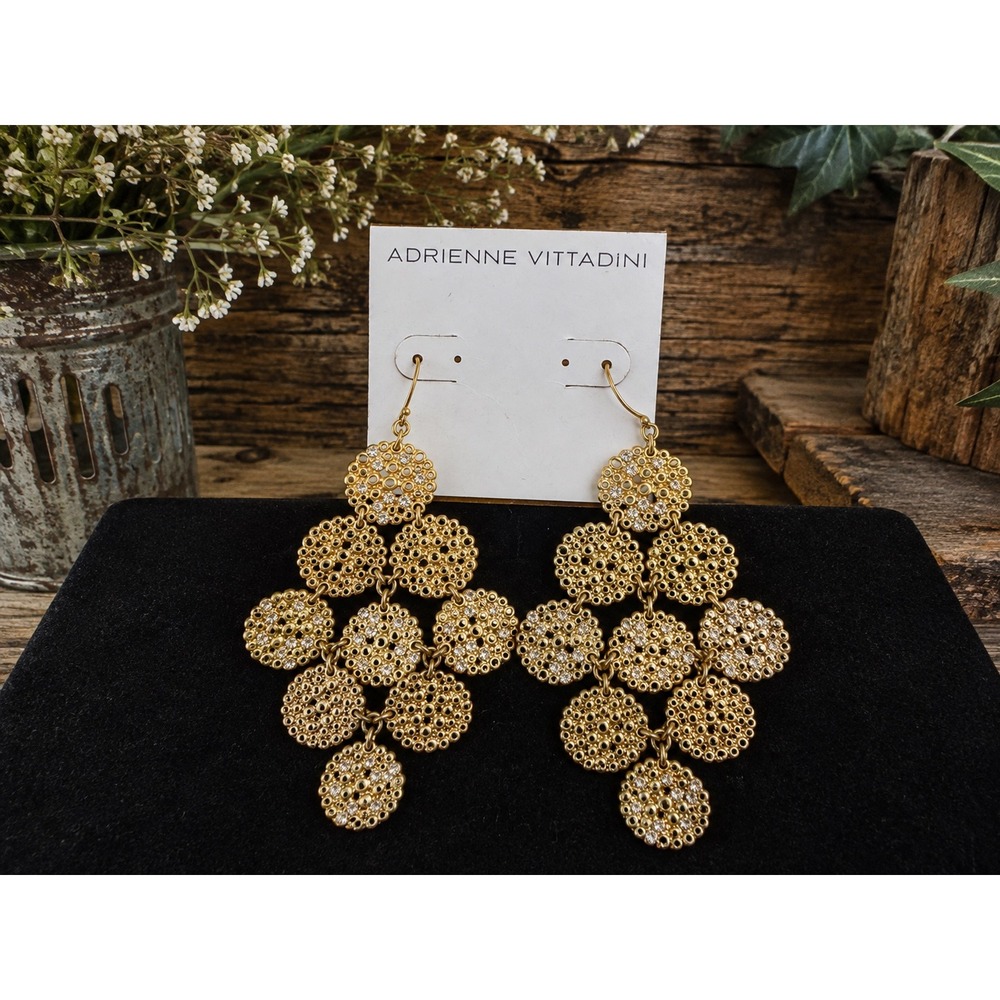 Adrienne Vittadini Gold Chandelier Earrings Rhinestone Boho Glam Statement NWT